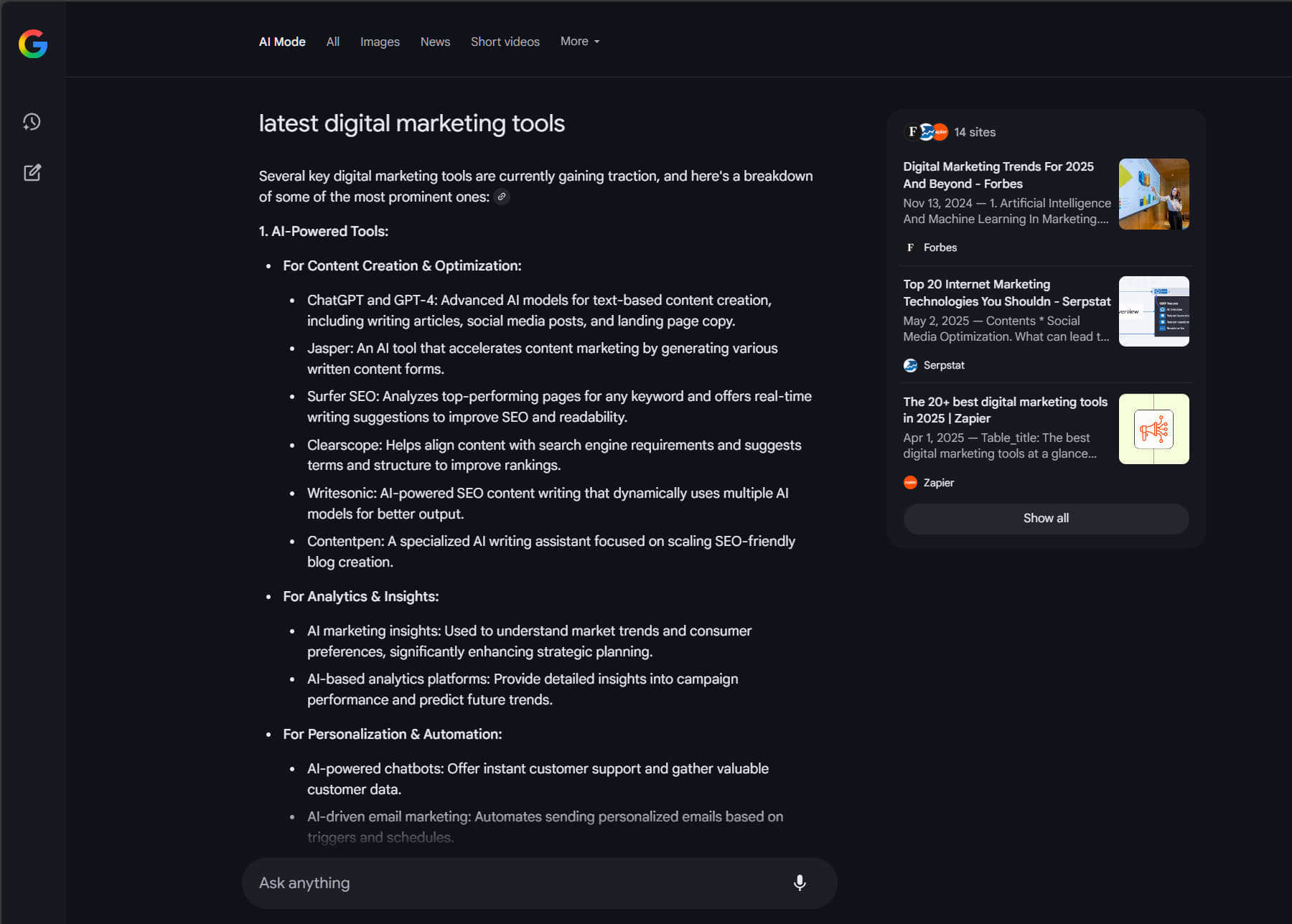 AI Mode search example